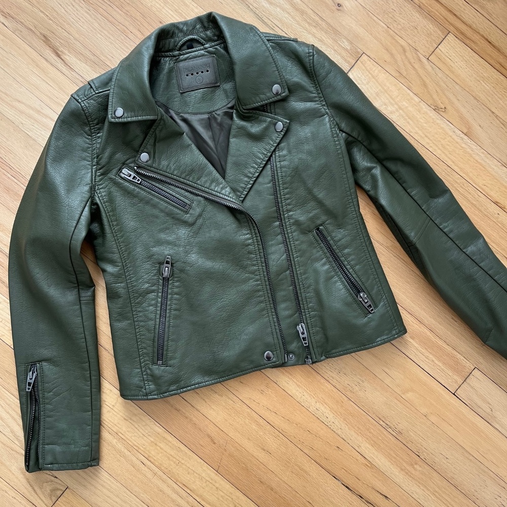 BLANKNYC Vegan Leather Moto Motorcycle Jacket Size Small Moss Dark Green